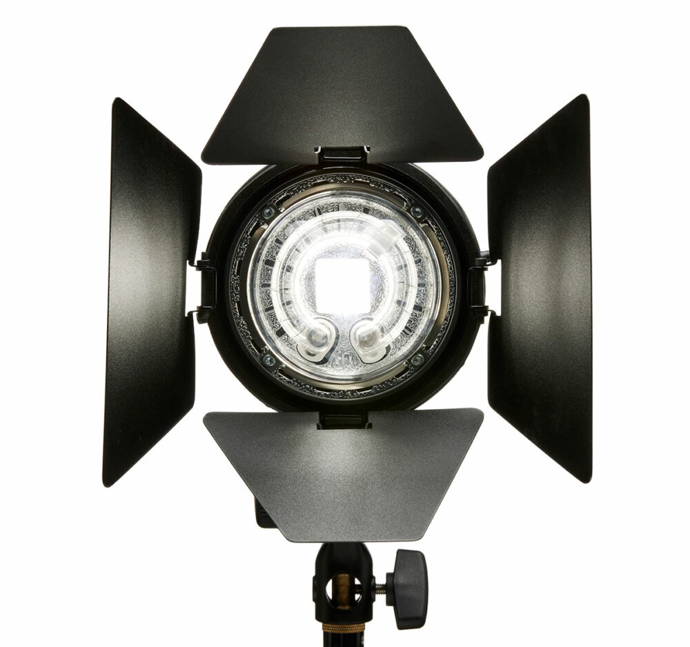Elinchrom THREE with LED on and barndoor accessory