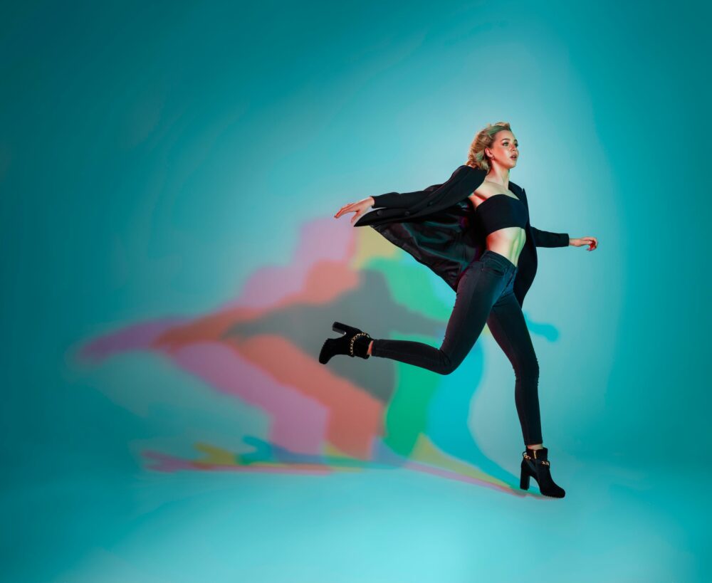 female model with colored shadow