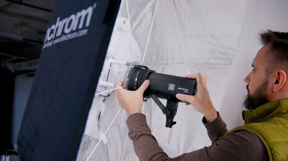 John Gress setting a flash in the Indirect Litemotiv Octa Softbox 190cm (75")